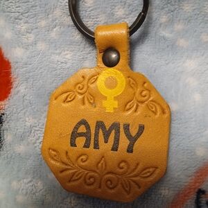 Vintage Hand Tooled Leather Key Chain AMY Floral Design New Old Stock